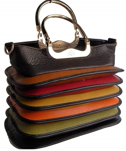 Multi-colored Vegan Leather Tote Handbag with Detachable Shoulder Strap BROWN